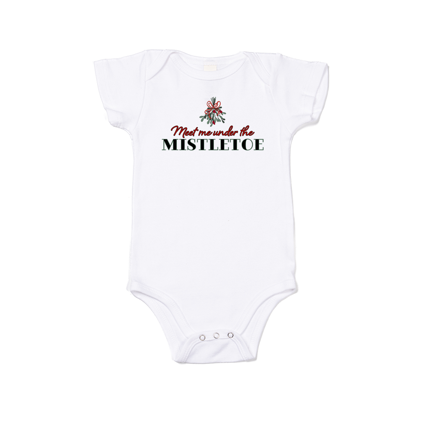 Meet Me Under The Mistletoe - Bodysuit (White, Short Sleeve)