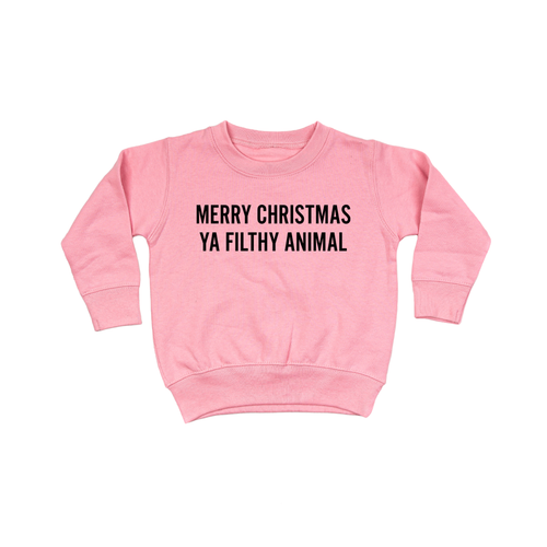 Merry Christmas Ya Filthy Animal (Version 1, Black) - Kids Sweatshirt (Pink)