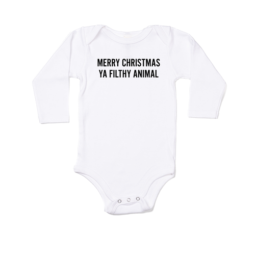 Merry Christmas Ya Filthy Animal  (Version 1, Black) - Bodysuit (White, Long Sleeve)