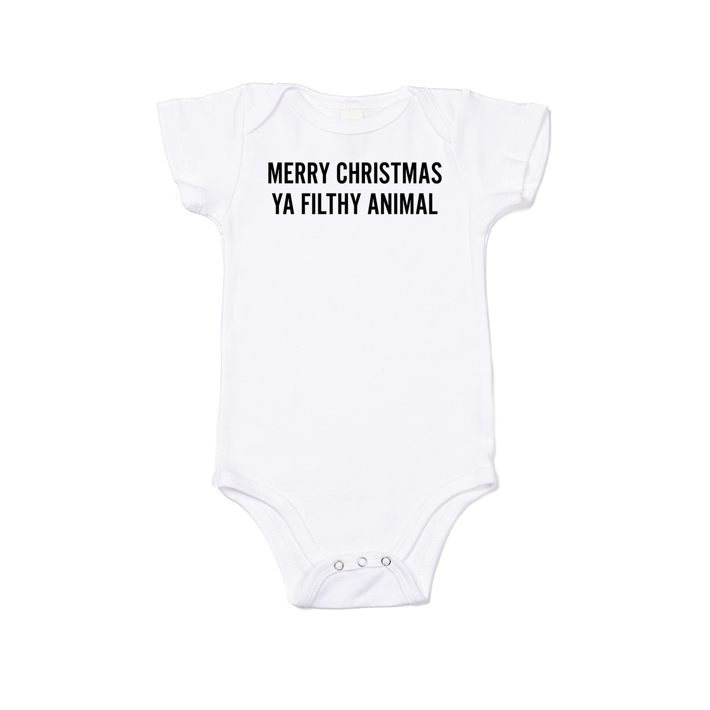 Merry Christmas Ya Filthy Animal  (Version 1, Black) - Bodysuit (White, Short Sleeve)