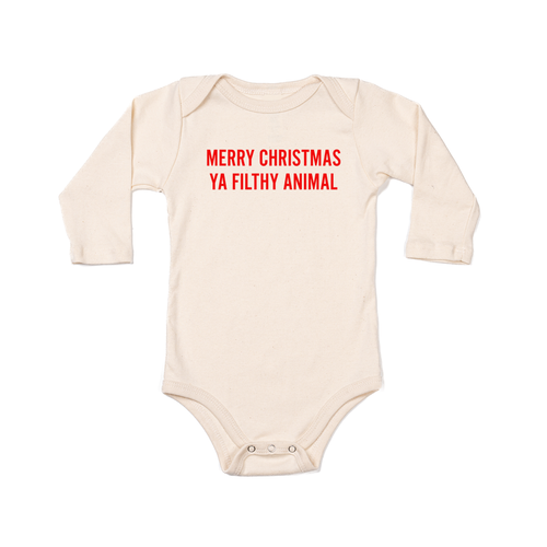 Merry Christmas Ya Filthy Animal  (Version 1, Red) - Bodysuit (Natural, Long Sleeve)