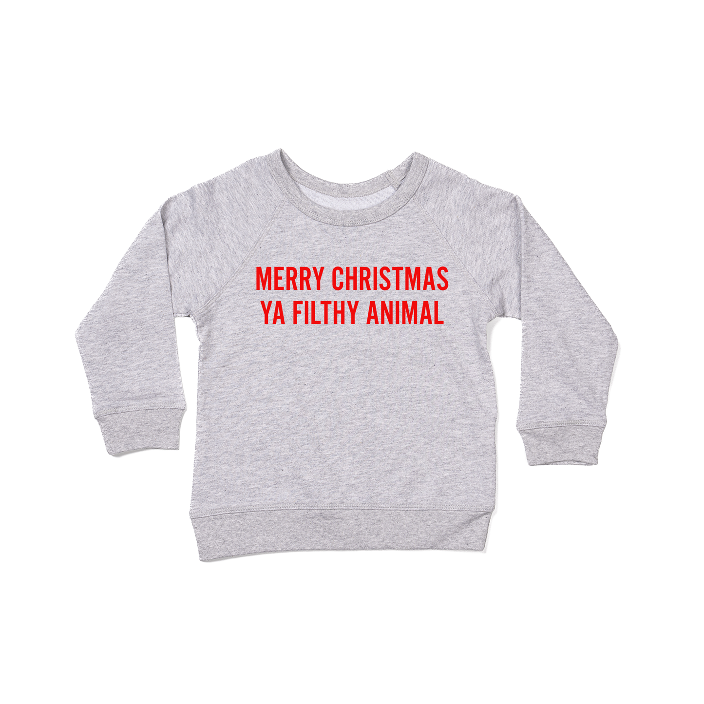 Merry Christmas Ya Filthy Animal (Version 1, Red) - Kids Sweatshirt (Heather Gray)