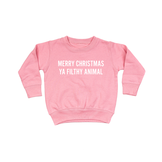 Merry Christmas Ya Filthy Animal (Version 1, White) - Kids Sweatshirt (Pink)