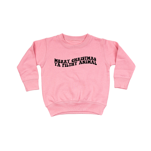 Merry Christmas Ya Filthy Animal (Version 2, Black) - Kids Sweatshirt (Pink)
