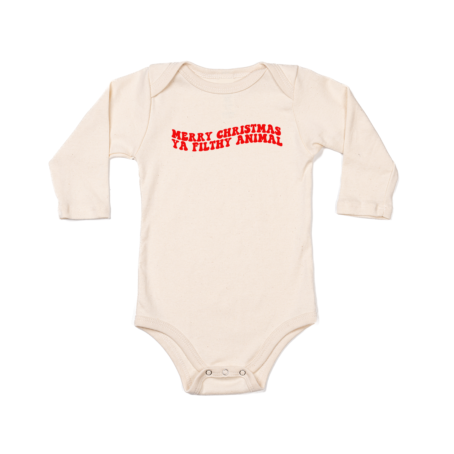 Merry Christmas Ya Filthy Animal (Version 2, Red) - Bodysuit (Natural, Long Sleeve)