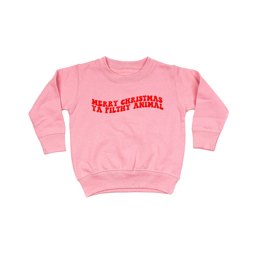 Merry Christmas Ya Filthy Animal (Version 2, Red) - Kids Sweatshirt (Pink)
