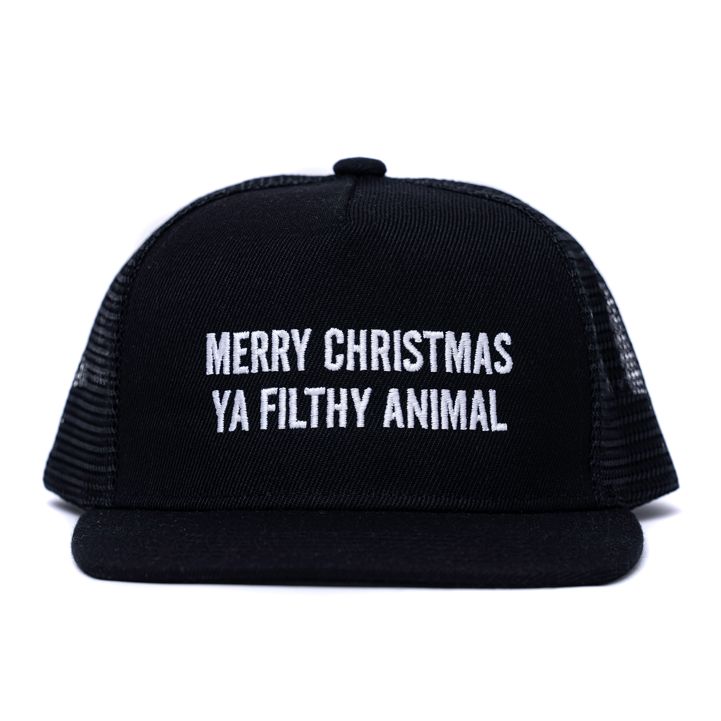 Merry Christmas Ya Filthy Animals (White) - Trucker Hat (Black)