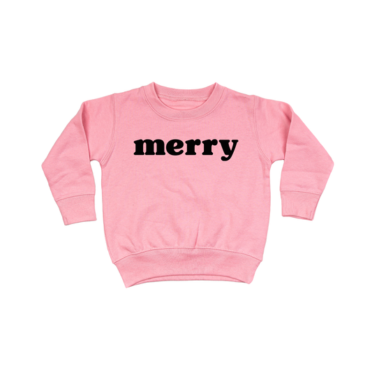 Merry (Bold, Black) - Kids Sweatshirt (Pink)