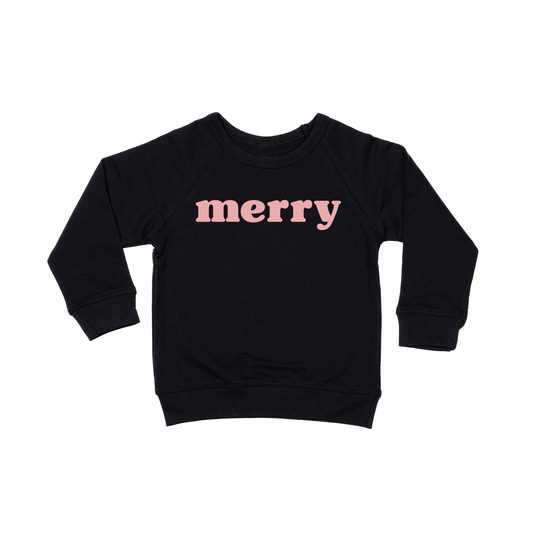 Merry (Bold, Pink) - Kids Sweatshirt (Black)