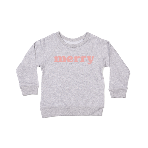 Merry (Bold, Pink) - Kids Sweatshirt (Heather Gray)