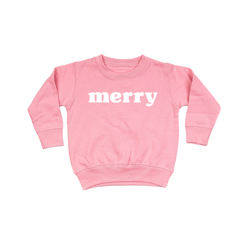 Merry (Bold, White) - Kids Sweatshirt (Pink)