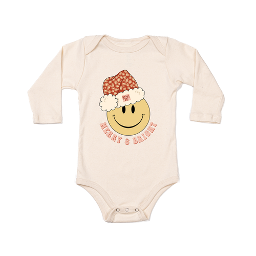 Merry & Bright Smiley Face - Bodysuit (Natural, Long Sleeve)