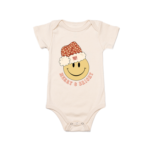 Merry & Bright Smiley Face - Bodysuit (Natural, Short Sleeve)