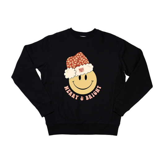 Merry & Bright Smiley Face - Heavyweight Sweatshirt (Black)