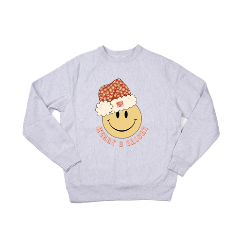 Merry & Bright Smiley Face - Heavyweight Sweatshirt (Heather Gray)