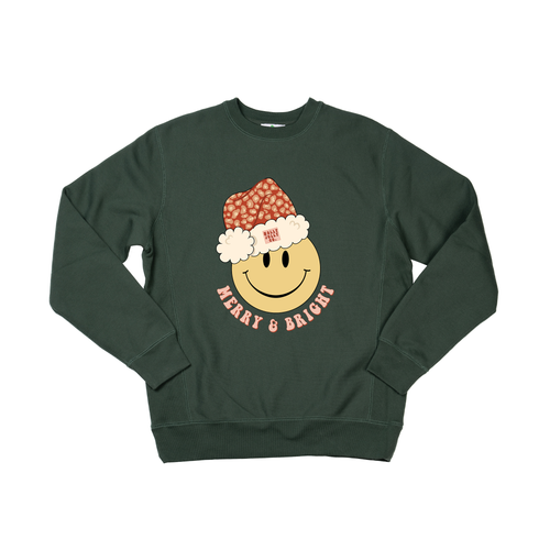 Merry & Bright Smiley Face - Heavyweight Sweatshirt (Pine)