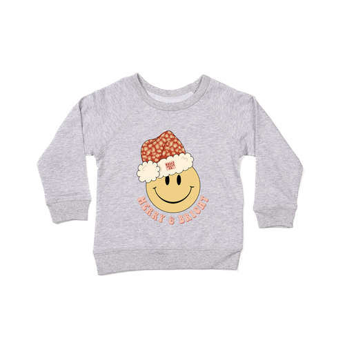 Merry & Bright Smiley Face - Kids Sweatshirt (Heather Gray)