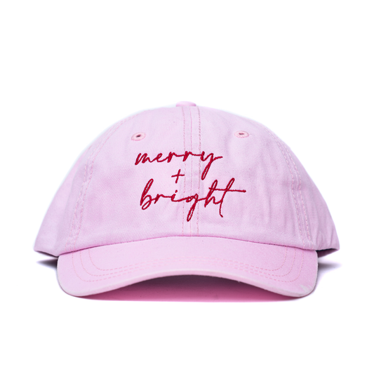 Merry + Bright (Red) - Baseball Hat (Light Pink)