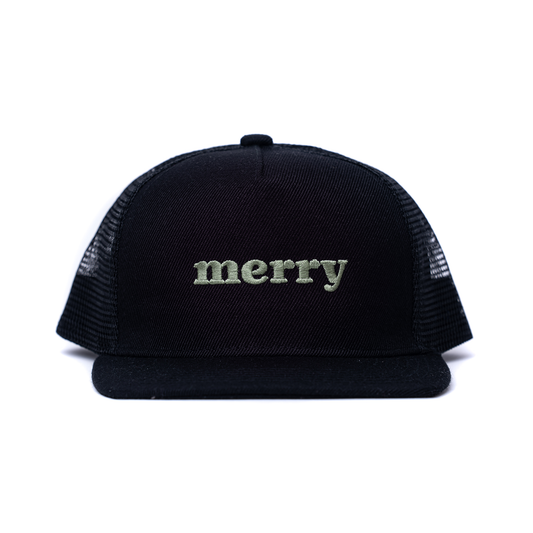 Merry (Olive, Bold) - Kids Trucker Hat (Black)