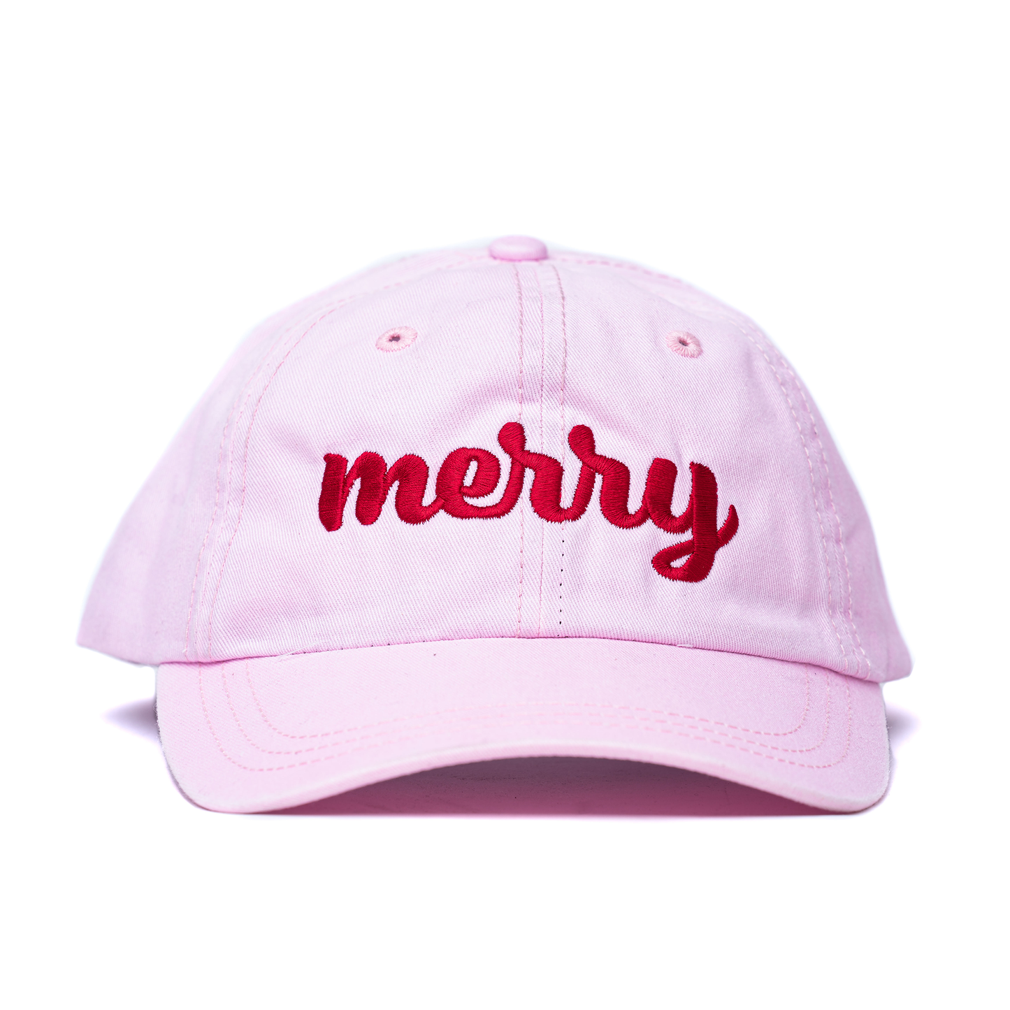 Merry (Red, Bold Cursive) - Baseball Hat (Light Pink)