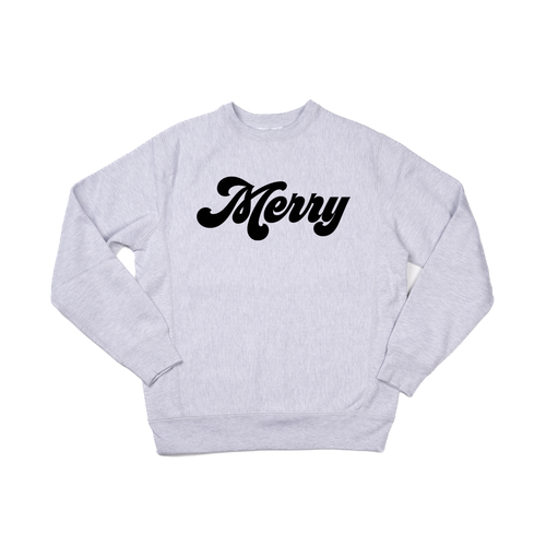 Merry (Retro, Black) - Heavyweight Sweatshirt (Heather Gray)