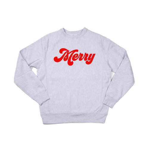 Merry (Retro, Red) - Heavyweight Sweatshirt (Heather Gray)