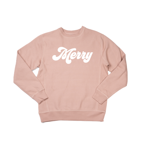 Merry (Retro, White) - Heavyweight Sweatshirt (Dusty Rose)
