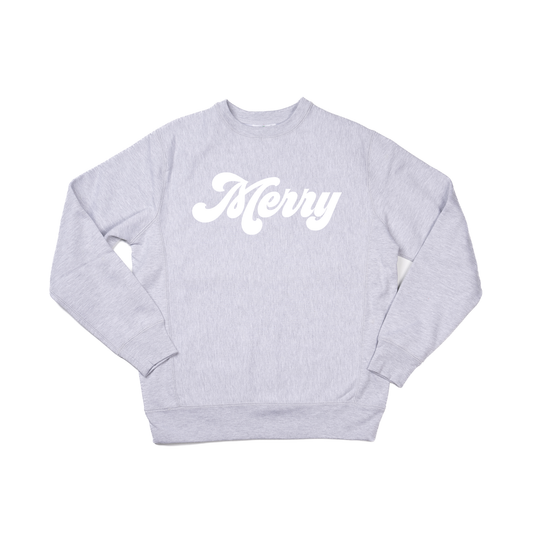 Merry (Retro, White) - Heavyweight Sweatshirt (Heather Gray)
