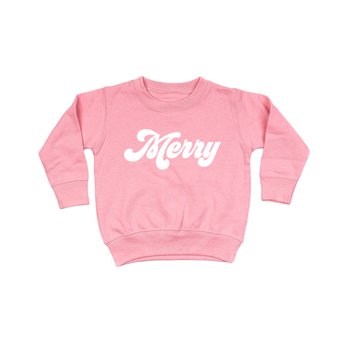 Merry (Retro, White) - Kids Sweatshirt (Pink)