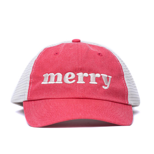 Merry (Tan, Bold) - Baseball Hat (Vintage Red/Stone)