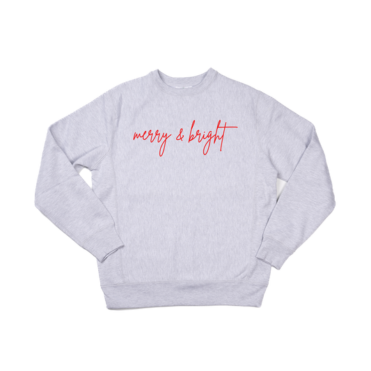 Merry and Bright (Red) - Heavyweight Sweatshirt (Heather Gray)