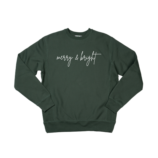 Merry and Bright (White) - Heavyweight Sweatshirt (Pine)