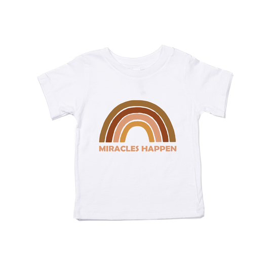 Miracles Happen Rainbow Baby ⋒ (Peach) - Kids Tee (White)