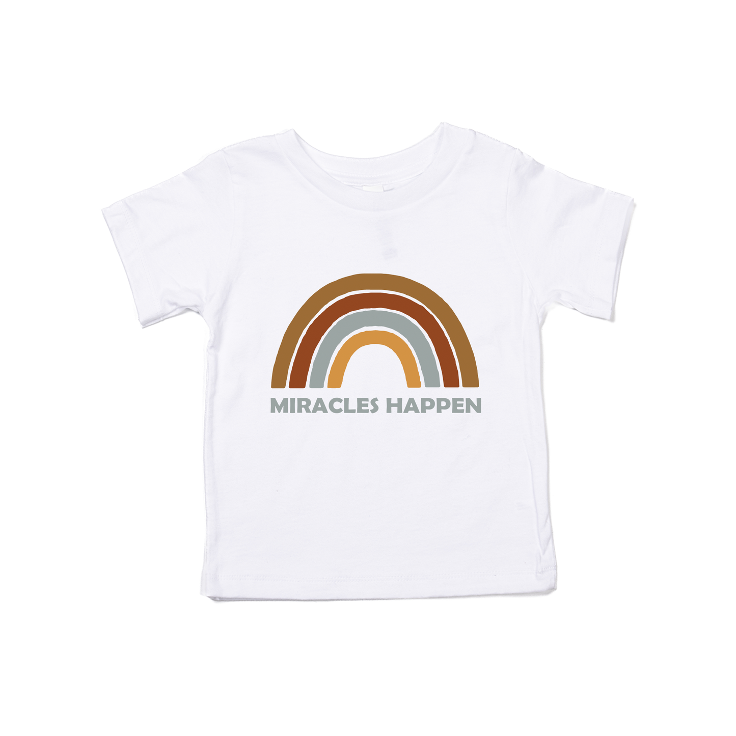 Miracles Happen Rainbow Baby ⋒ (Sky) - Kids Tee (White)