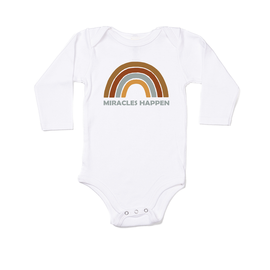 Miracles Happen Rainbow Baby ⋒ (Sky) - Bodysuit (White, Long Sleeve)