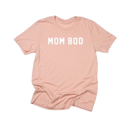 Mom Bod (Across Front, White) - Tee (Peach)