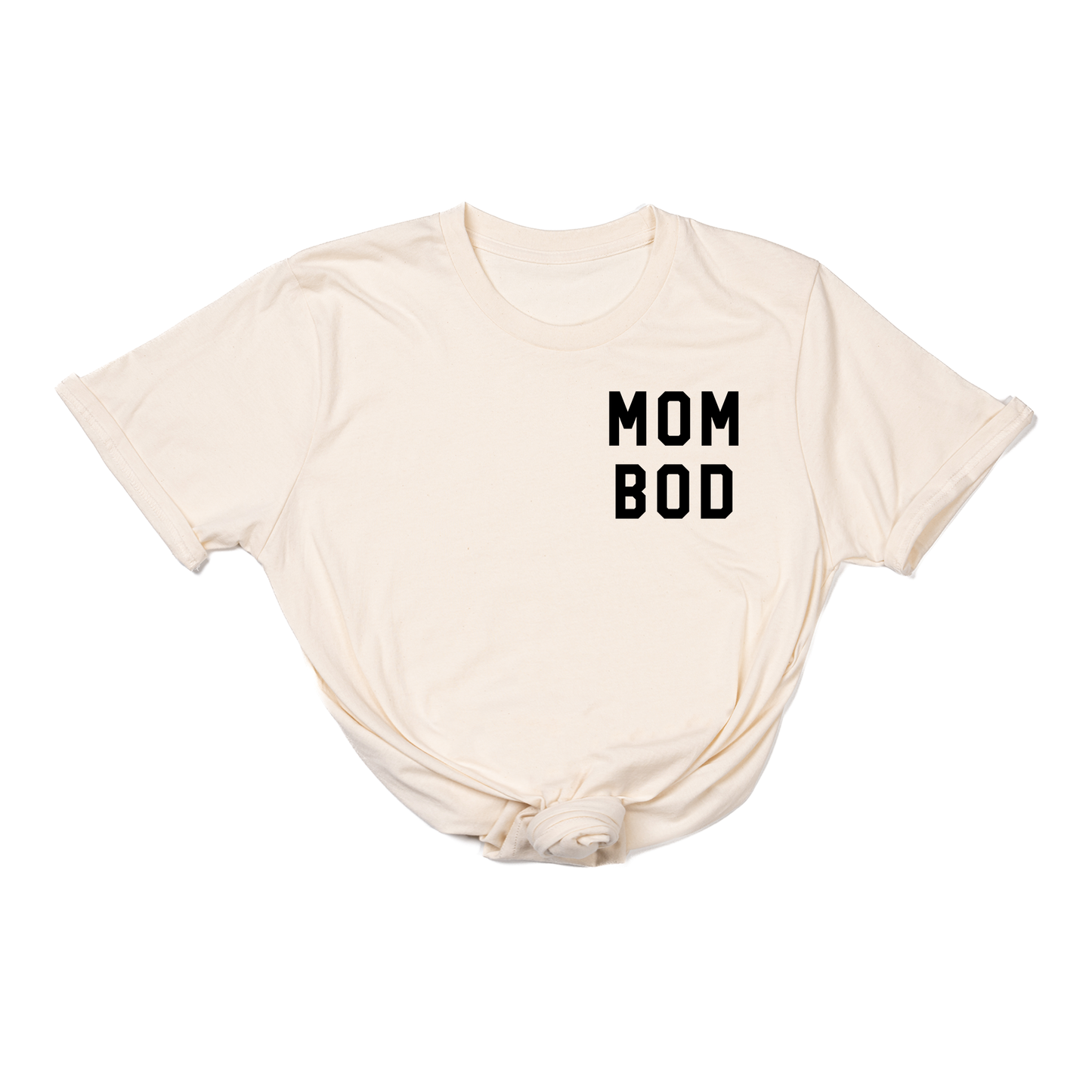 Mom Bod (Pocket, Black) - Tee (Natural)