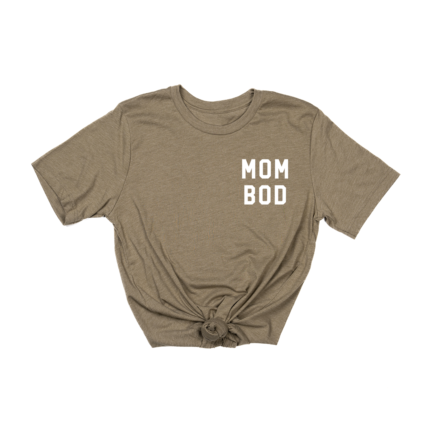 Mom Bod (Pocket, White) - Tee (Olive)