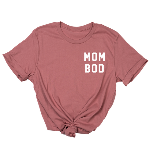Mom Bod (Pocket, White) - Tee (Mauve)