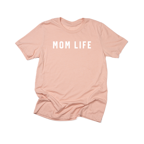 Mom Life (Across Front, White) - Tee (Peach)