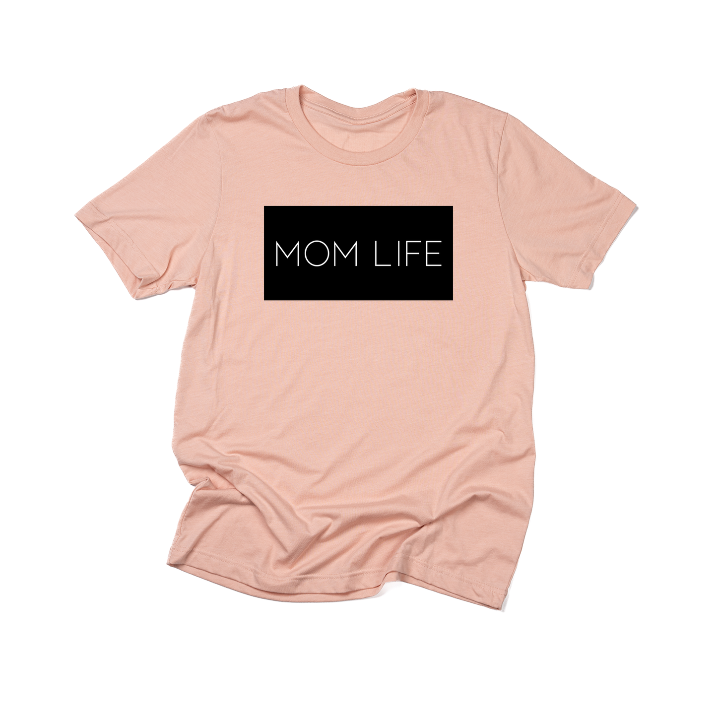 Mom Life (Boxed Collection, Black Box/White Text, Across Front) - Tee (Peach)
