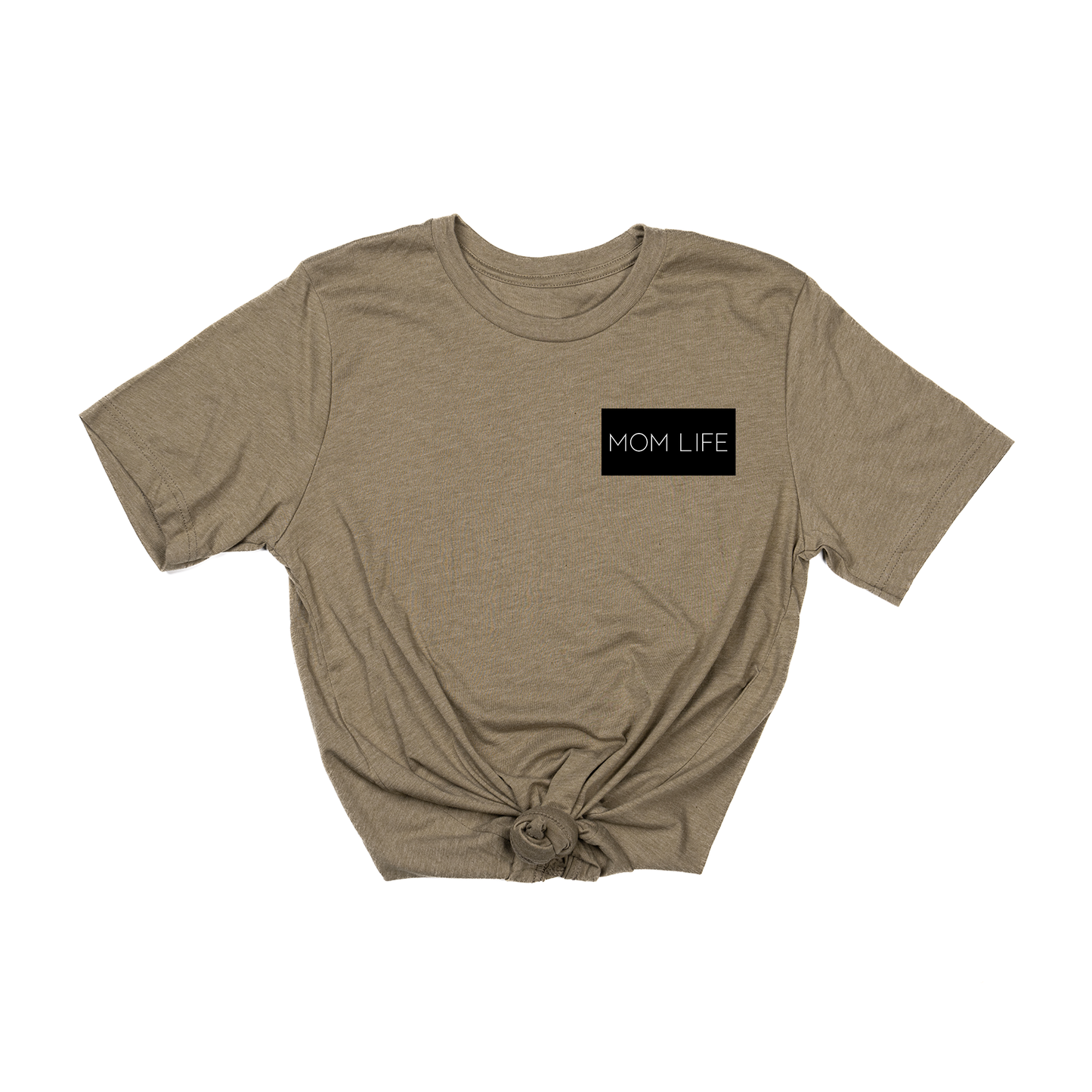 Mom Life (Boxed Collection, Pocket, Black Box/White Text) - Tee (Olive)