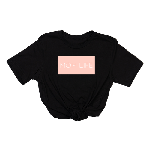 Mom Life (Boxed Collection, Ballerina Pink Box/White Text, Across Front) - Tee (Black)