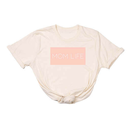 Mom Life (Boxed Collection, Ballerina Pink Box/White Text, Across Front) - Tee (Natural)