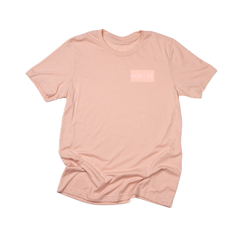 Mom Life (Boxed Collection, Pocket, Ballerina Pink Box/White Text) - Tee (Peach)