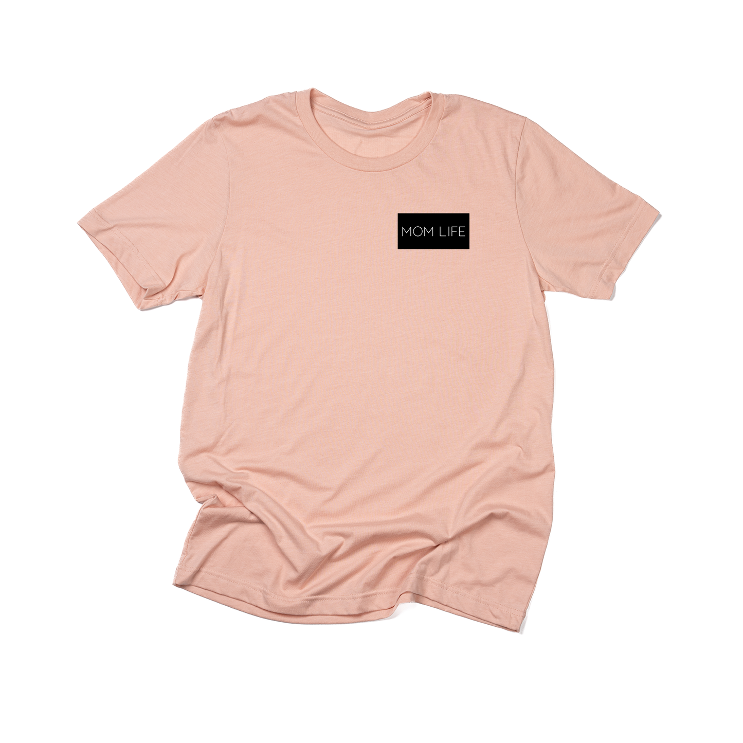 Mom Life (Boxed Collection, Pocket, Black Box/White Text) - Tee (Peach)