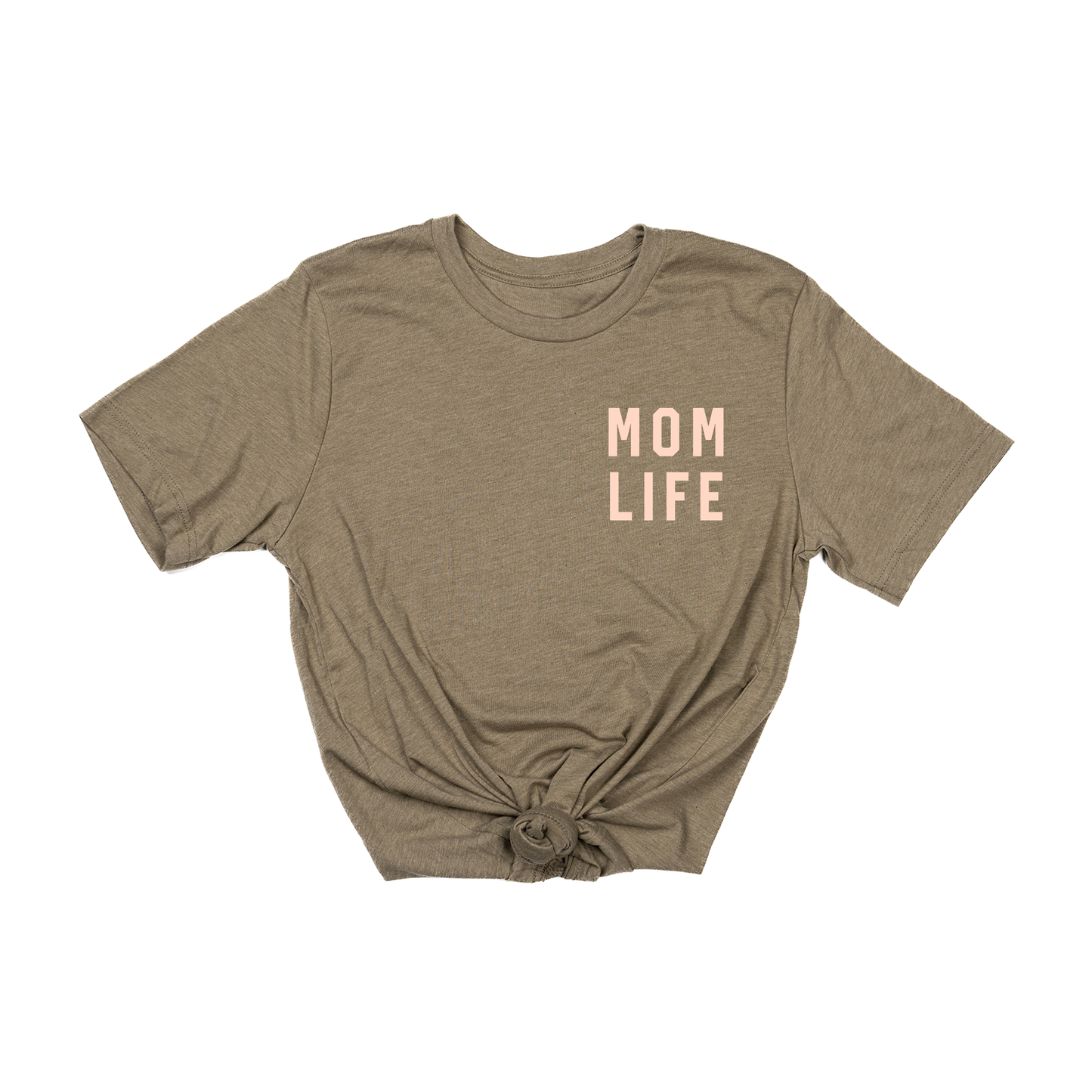 Mom Life (Pocket, Peach) - Tee (Olive)