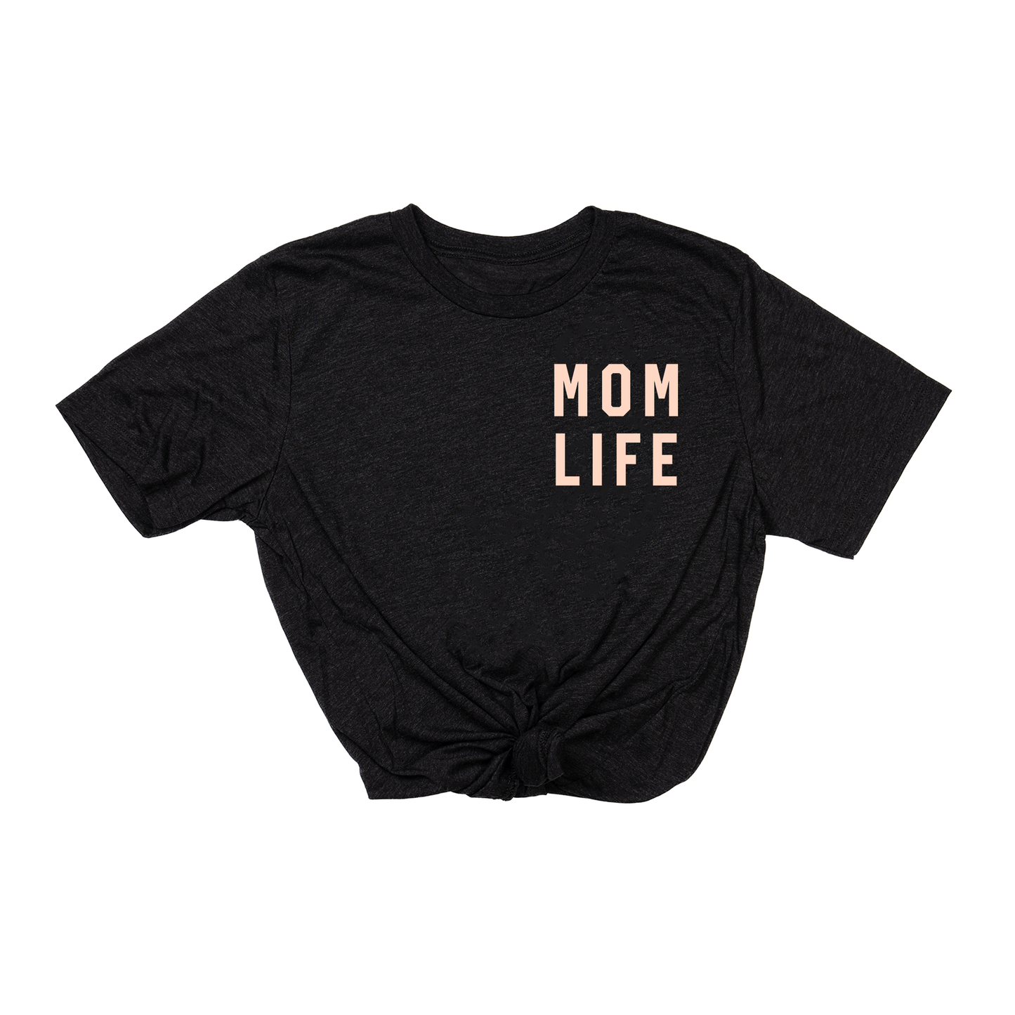 Mom Life (Pocket, Peach) - Tee (Charcoal Black)