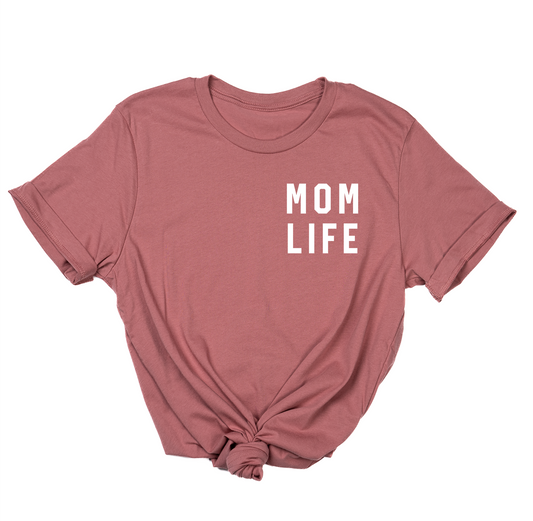 Mom Life (Pocket, White) - Tee (Mauve)
