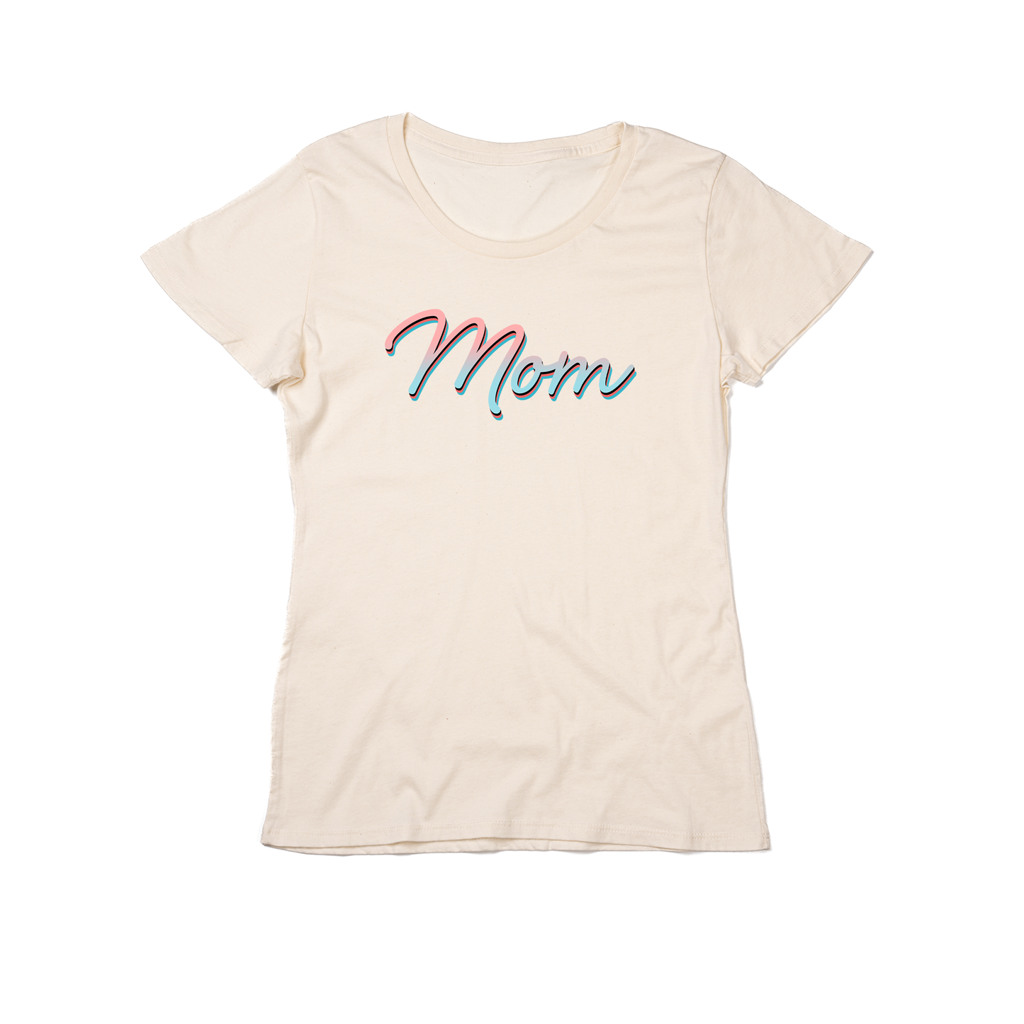 Mom (90's Inspired, Pink/Blue) - Women's Fitted Tee (Natural)